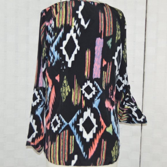 Moa Moa Black Multi Color Patterned Blouse, Size S - Picture 2 of 6